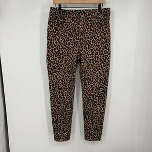J.CREW 9" High Rise Skinny Jeans Size 32 Waist Exposed Button Fly Leopard Print